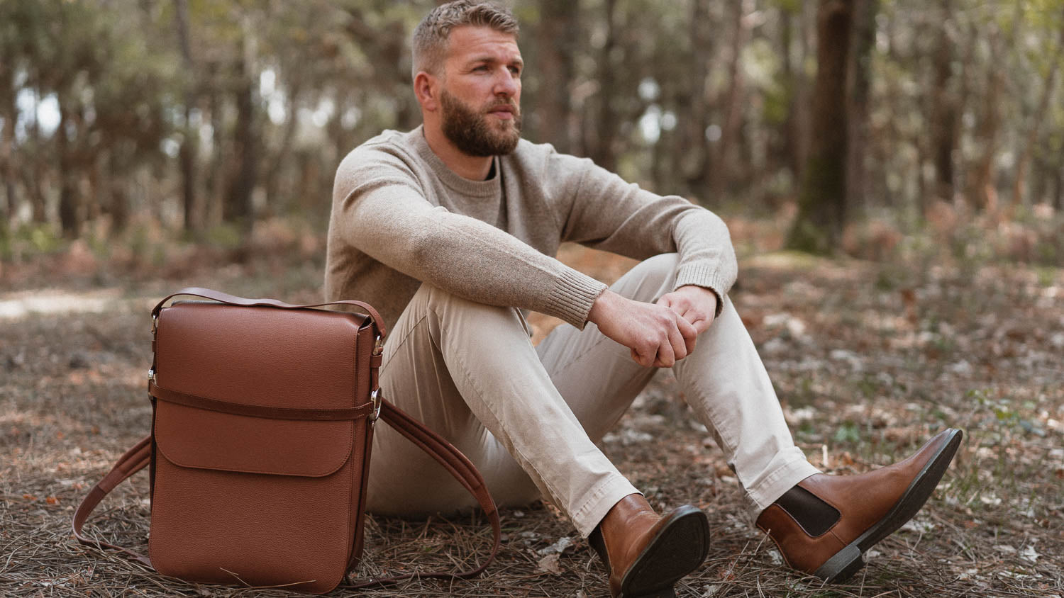 Sac à dos en cuir marron homme