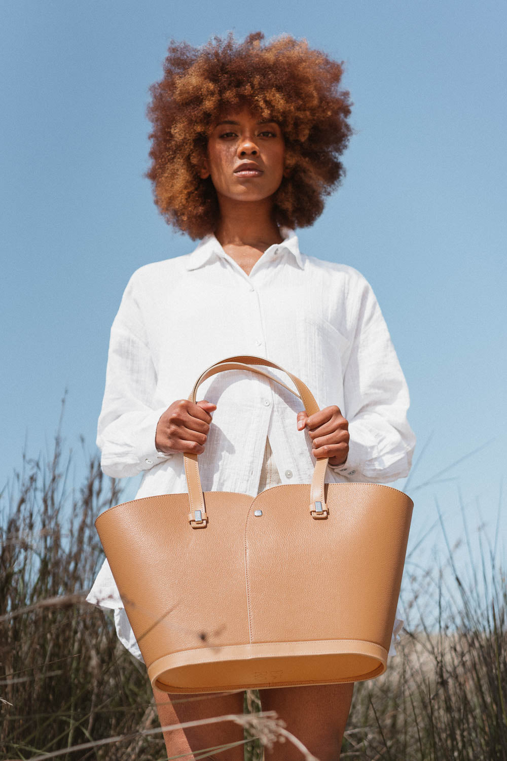 Sac cabas en cuir beige
