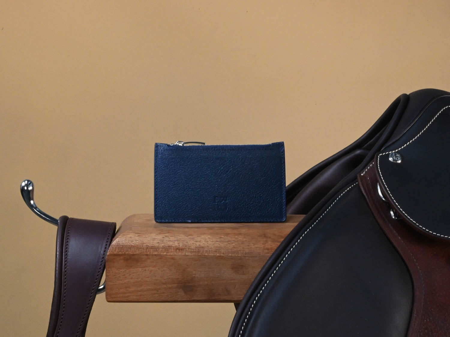 Porte carte en cuir bleu marine