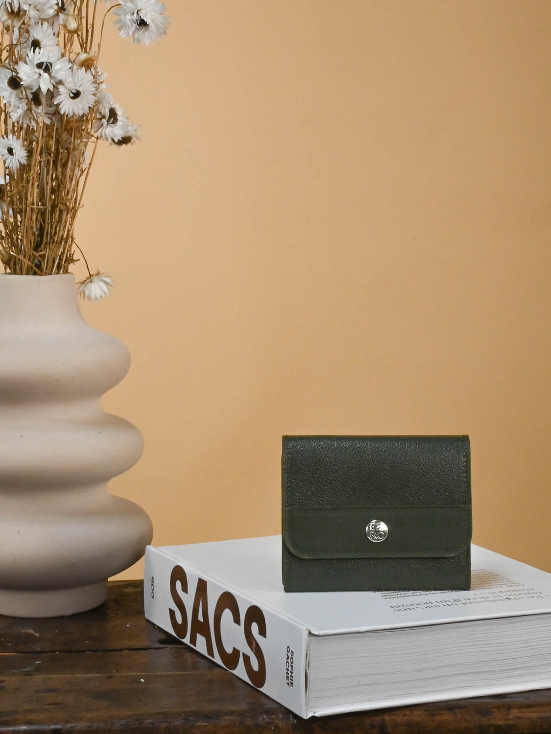Porte carte en cuir vert