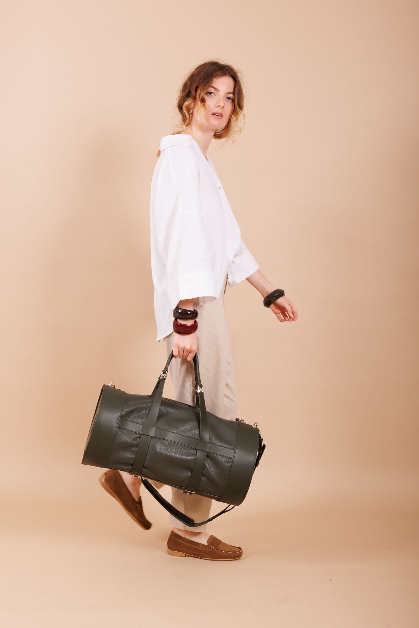 Sac de voyage en cuir vert