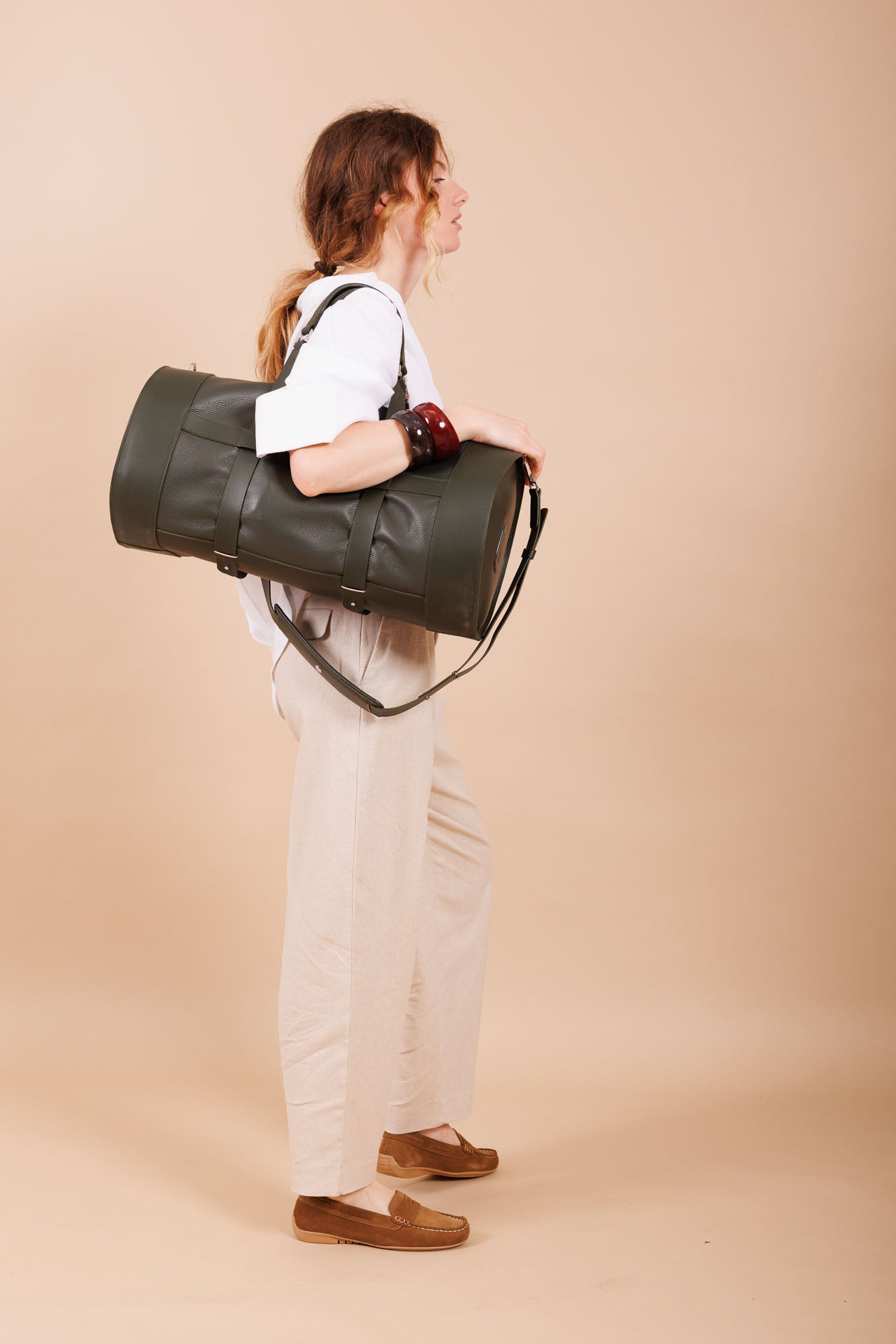 Sac de voyage en cuir vert