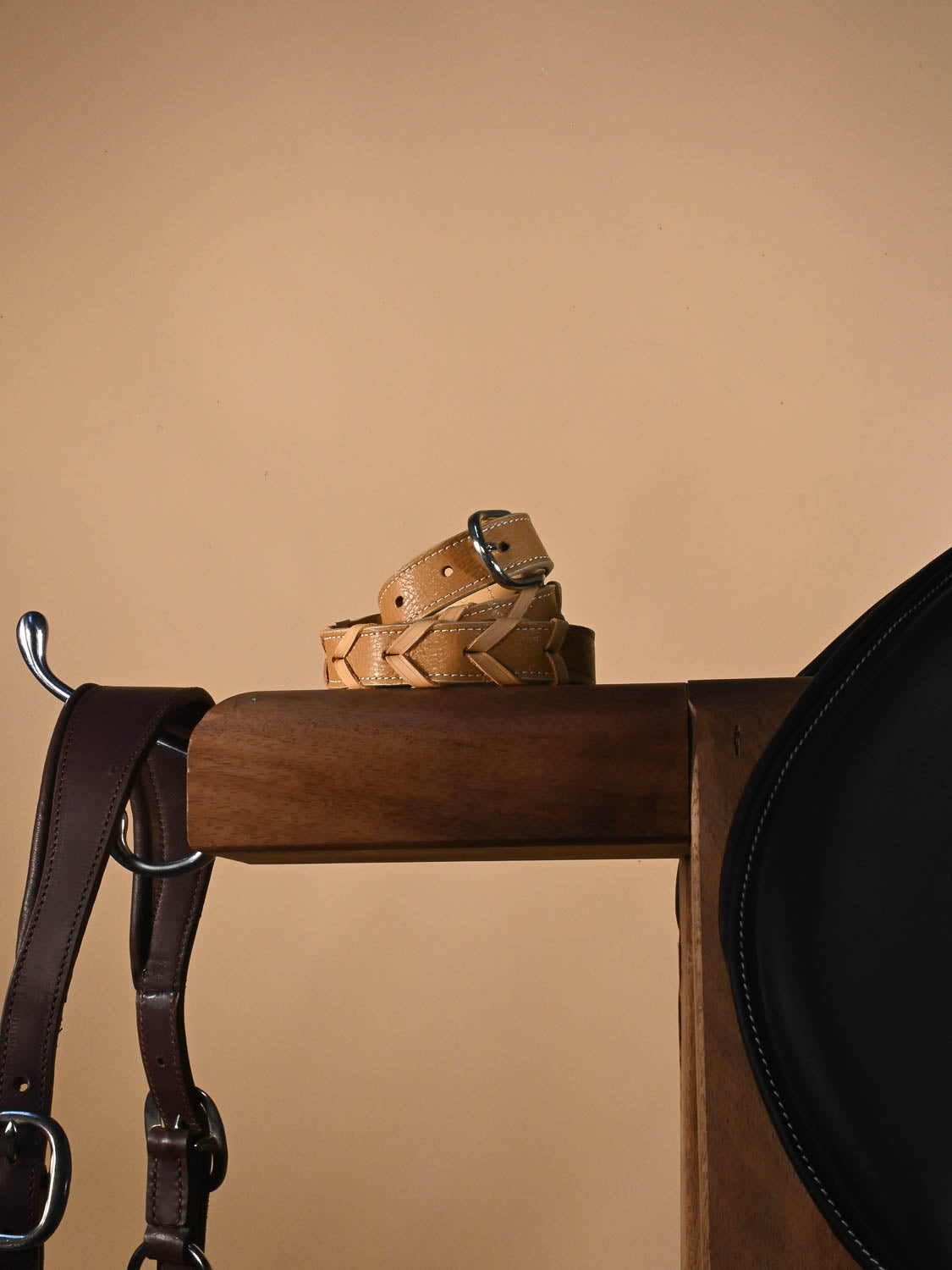 Ceinture tressée en cuir beige