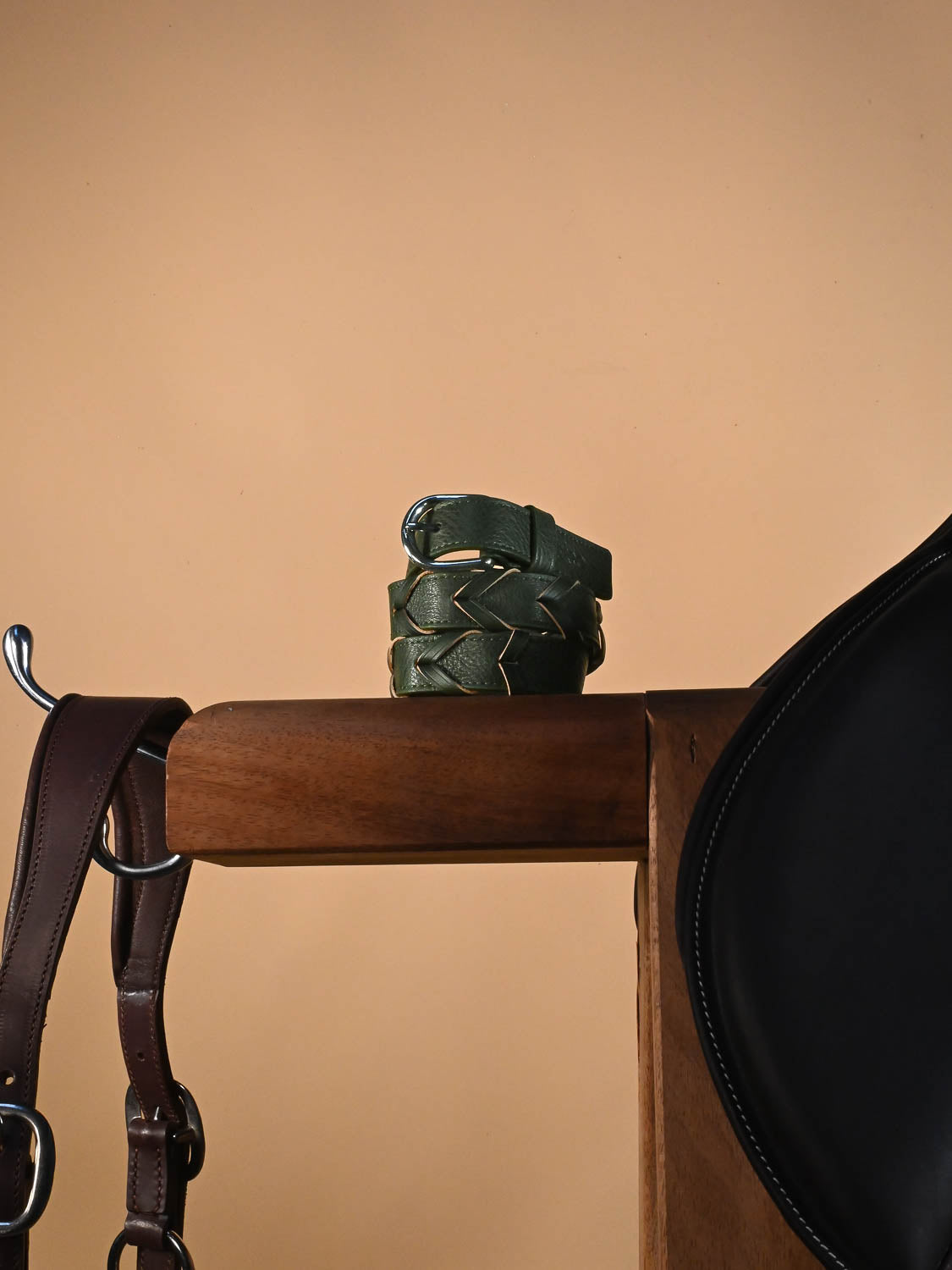 Ceinture tressée en cuir vert