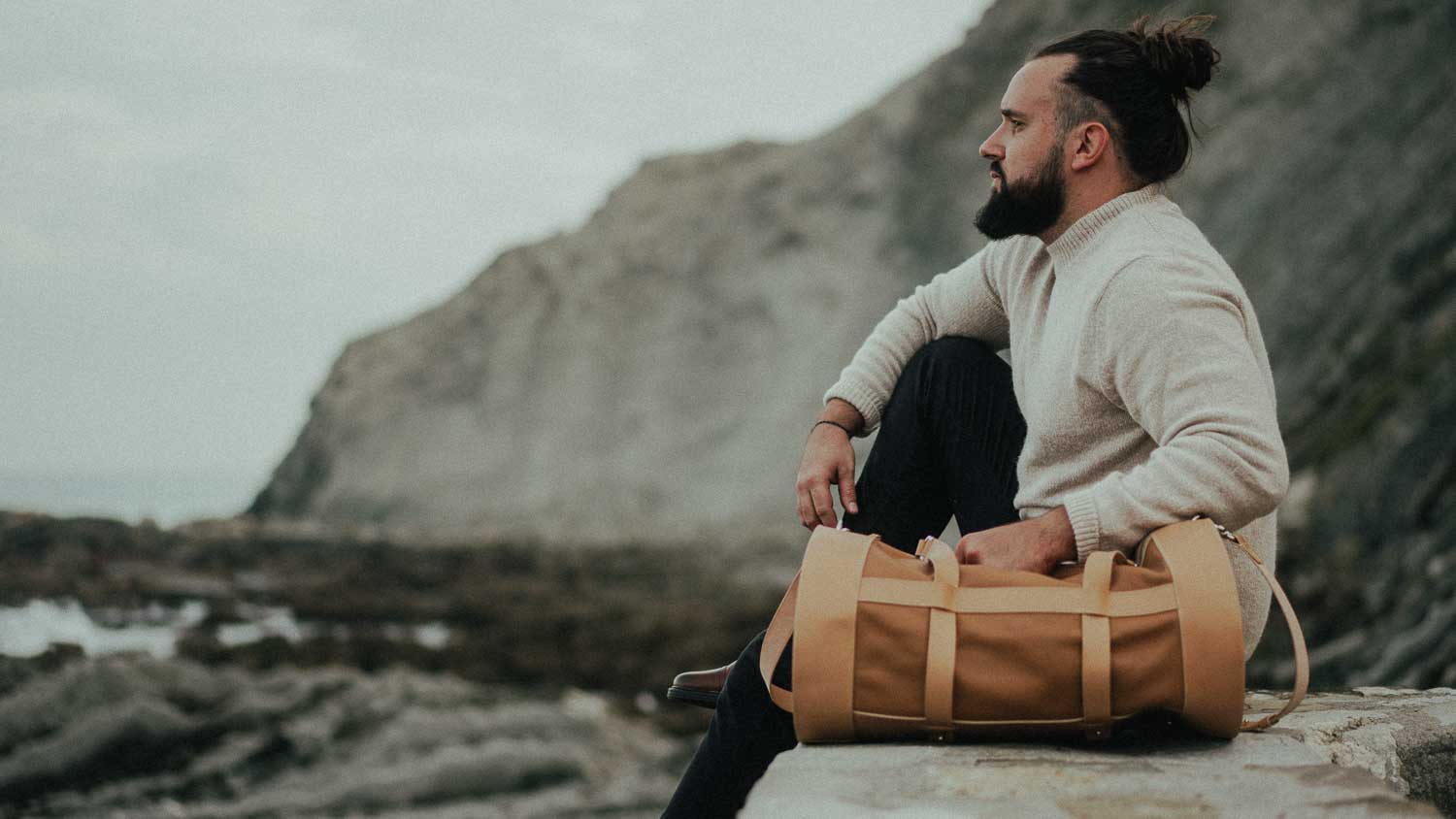 Sac de voyage en cuir beige homme