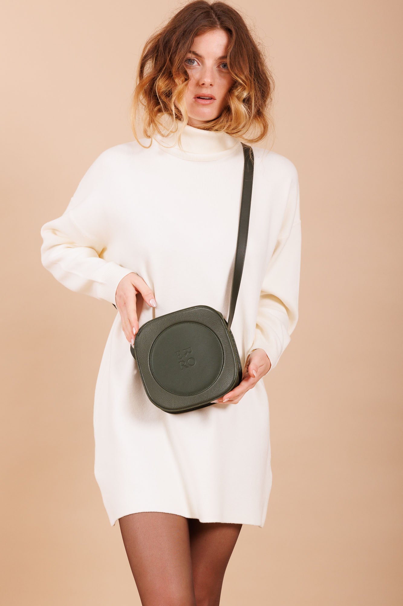 Sac à bandoulière en cuir vert femme