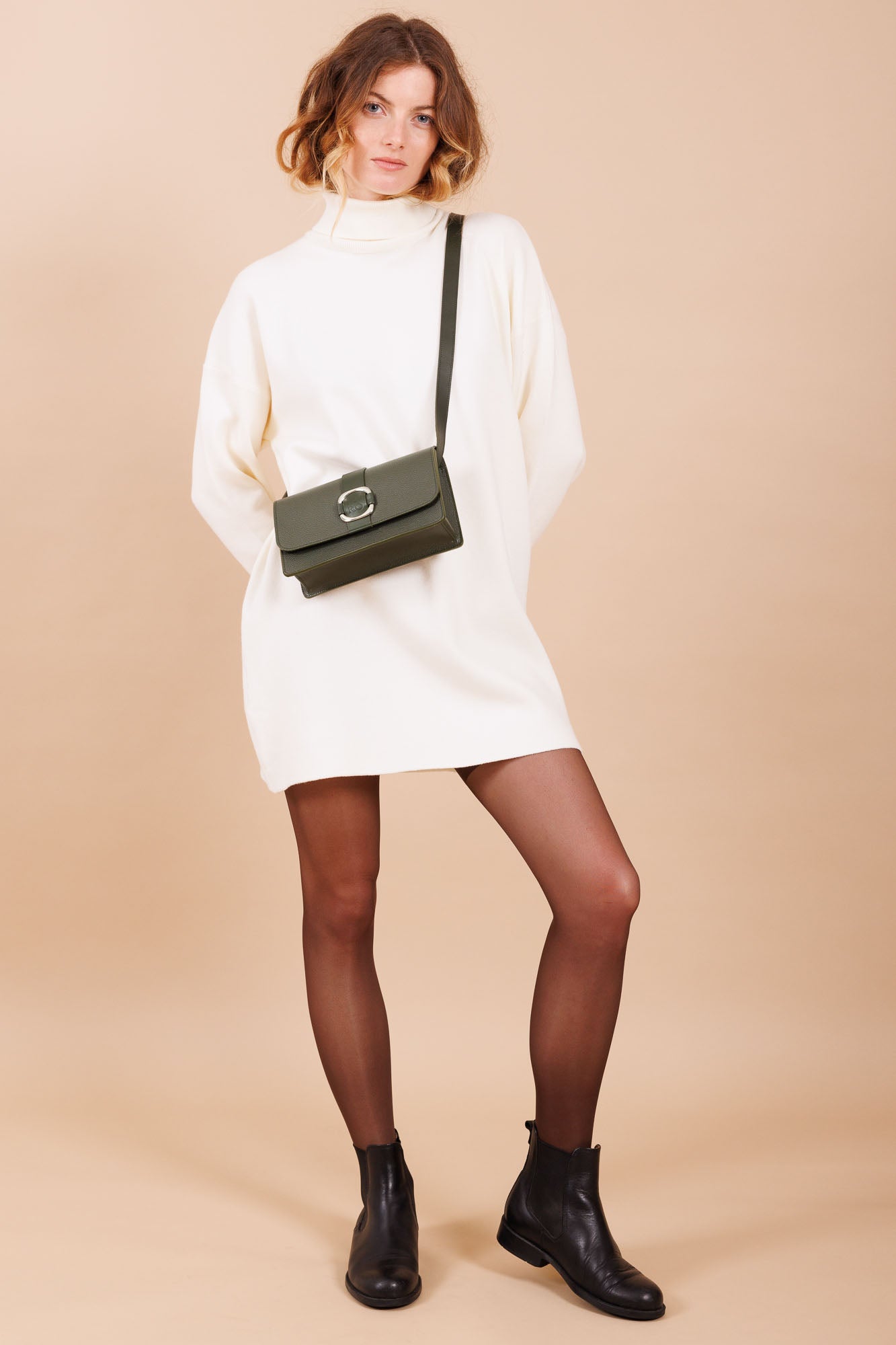 Sac à bandoulière en cuir vert femme