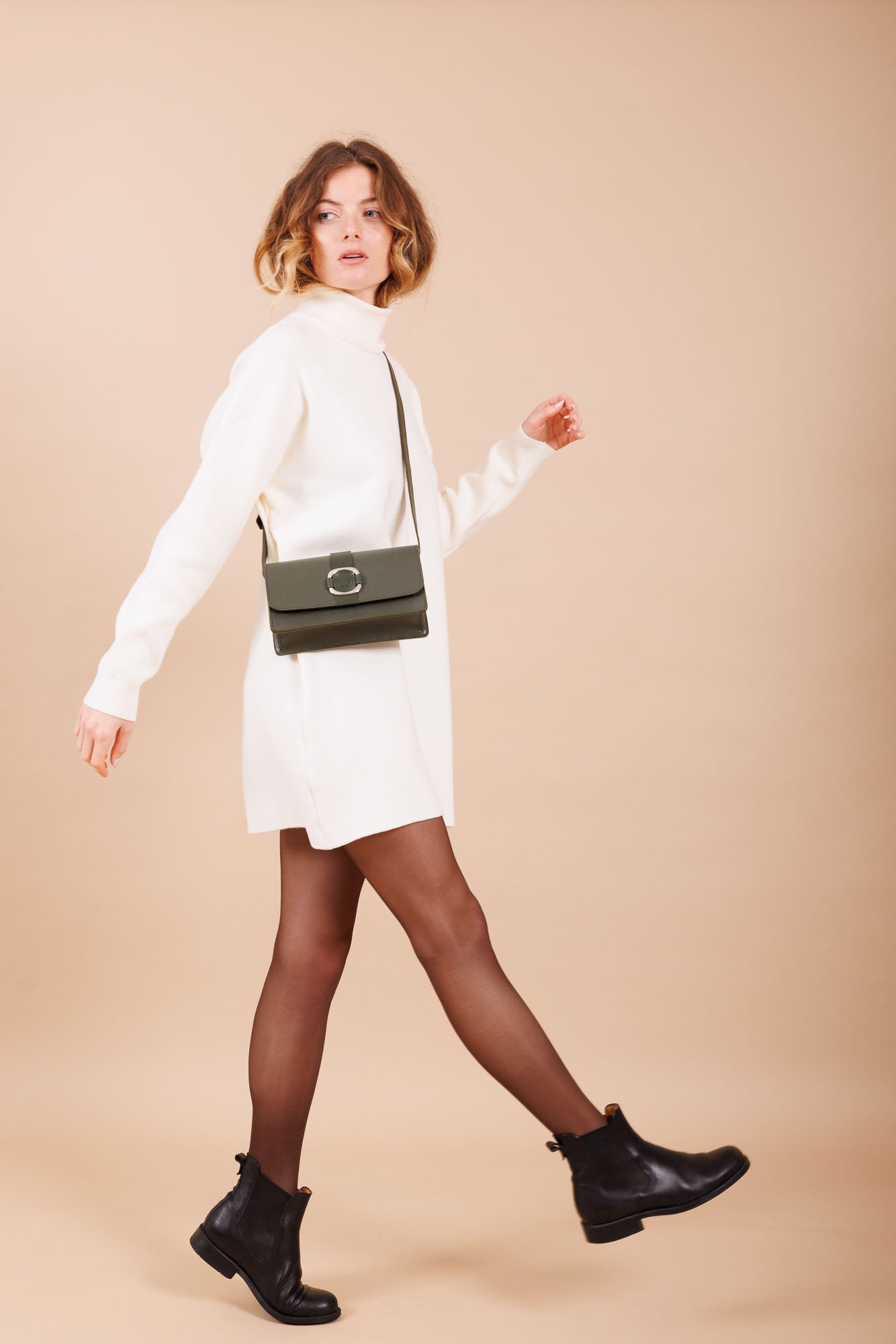 Sac à bandoulière en cuir vert femme