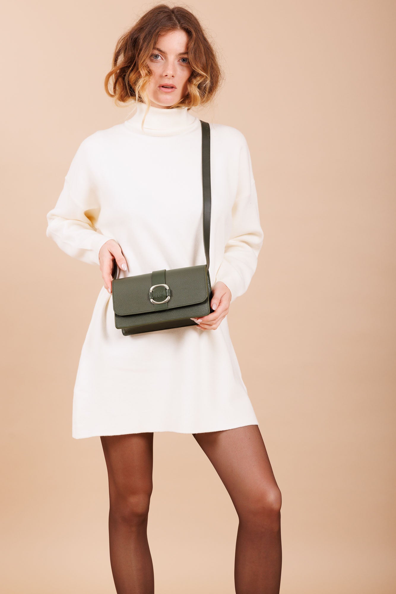 Sac à bandoulière en cuir vert femme