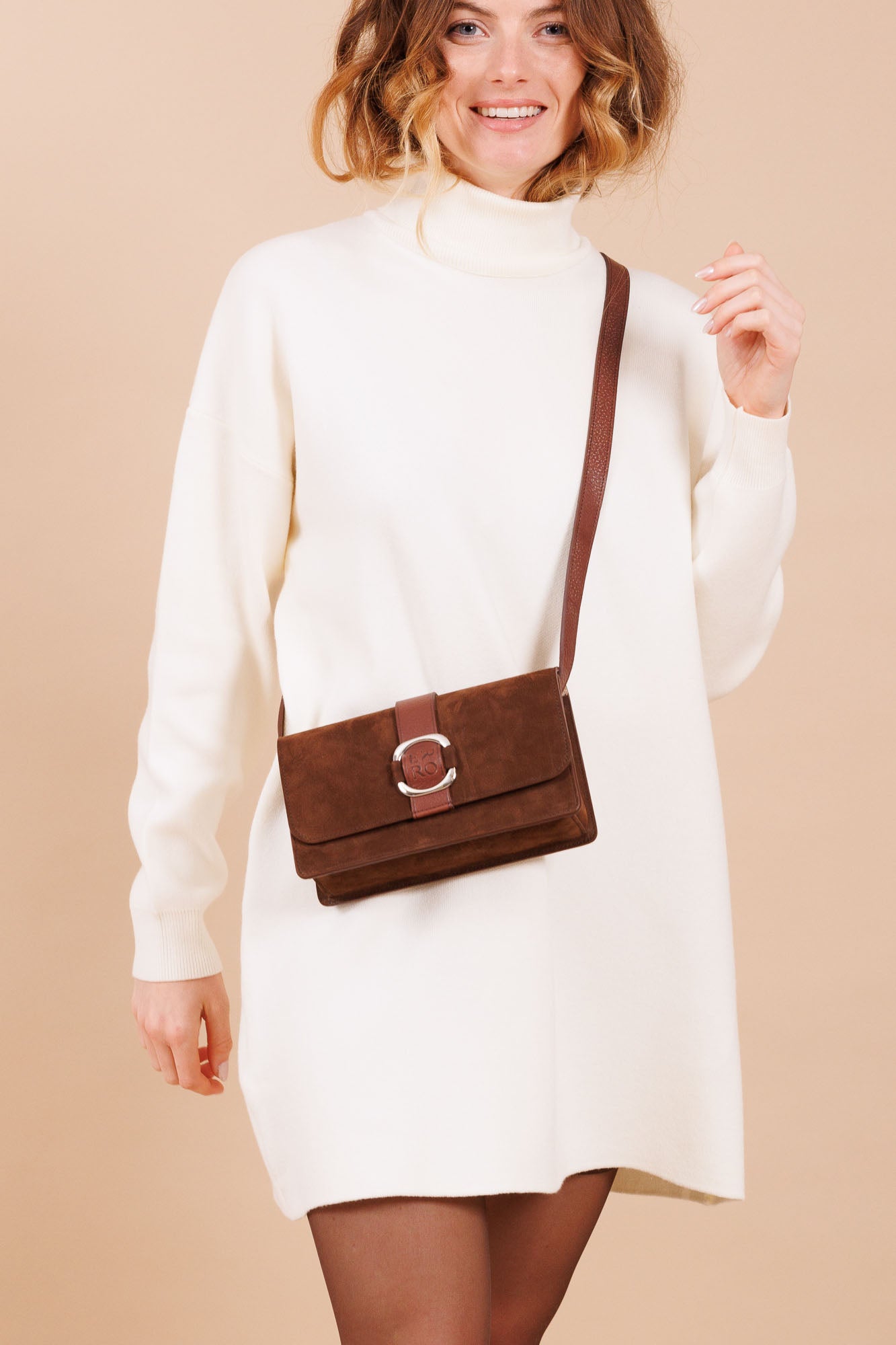 Sac à main en cuir et velours marron femme