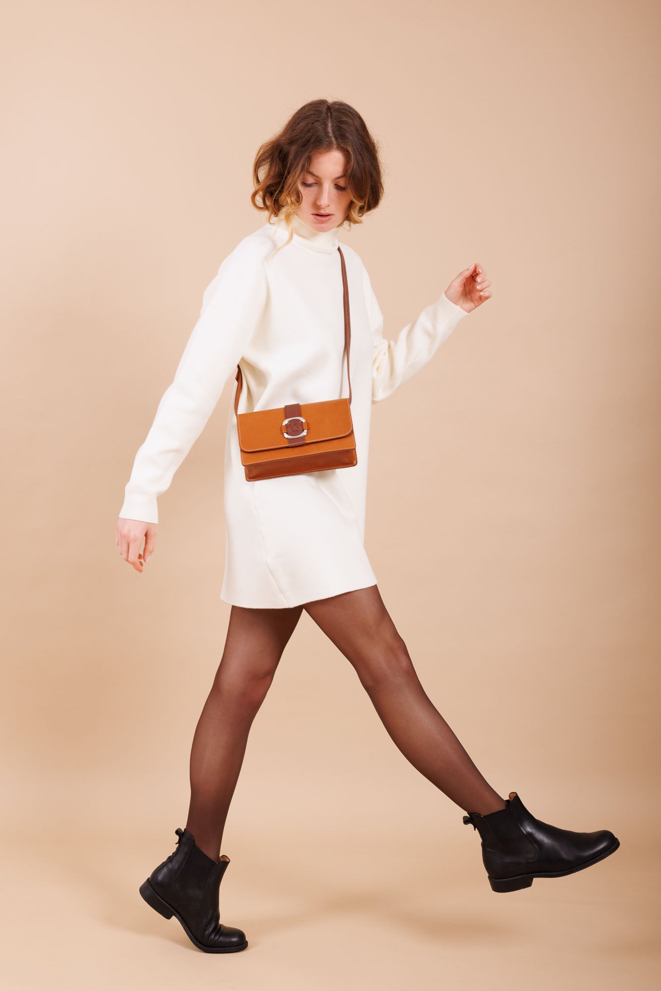 Sac à bandoulière en cuir marron femme