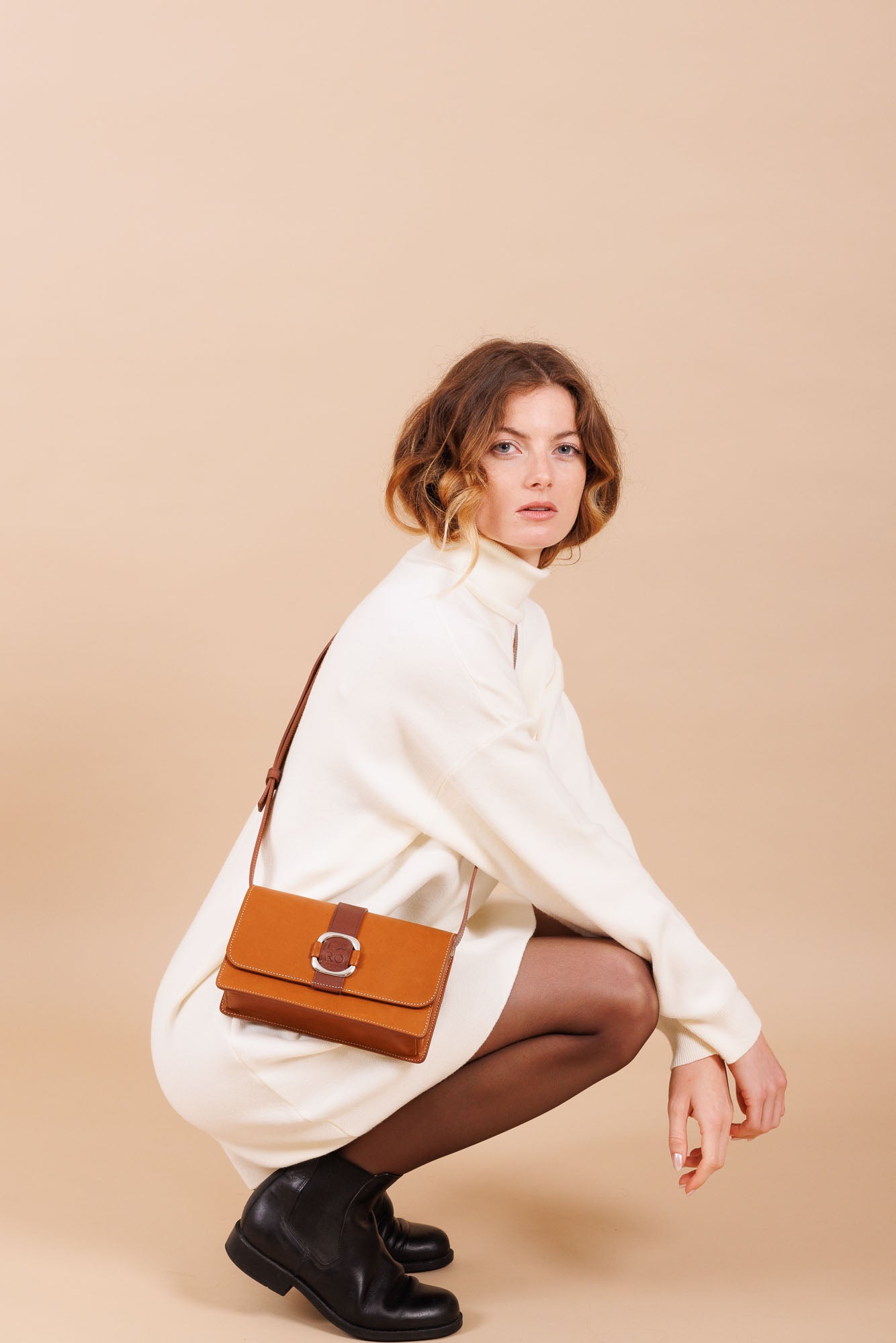 Sac à bandoulière en cuir marron femme