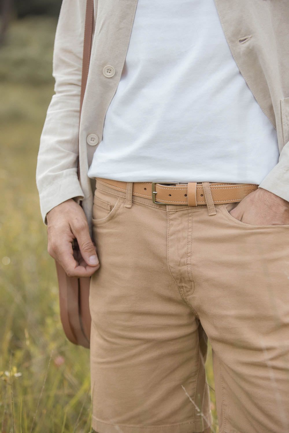 Ceinture en cuir beige