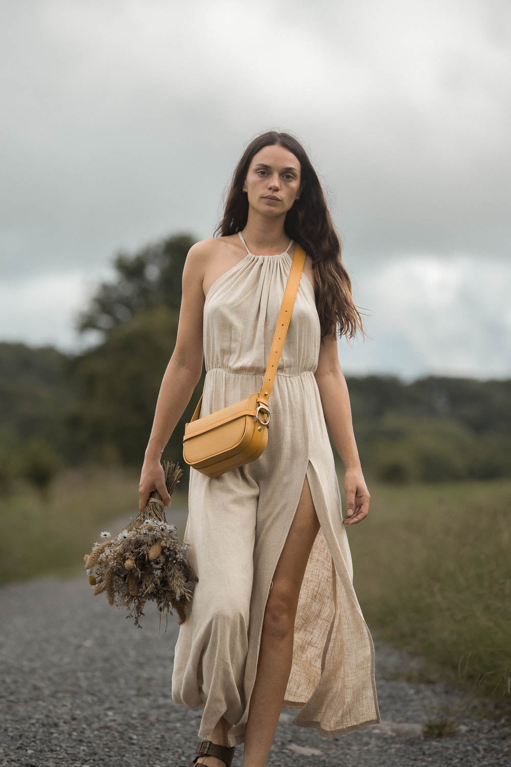 Sac à main en cuir jaune femme