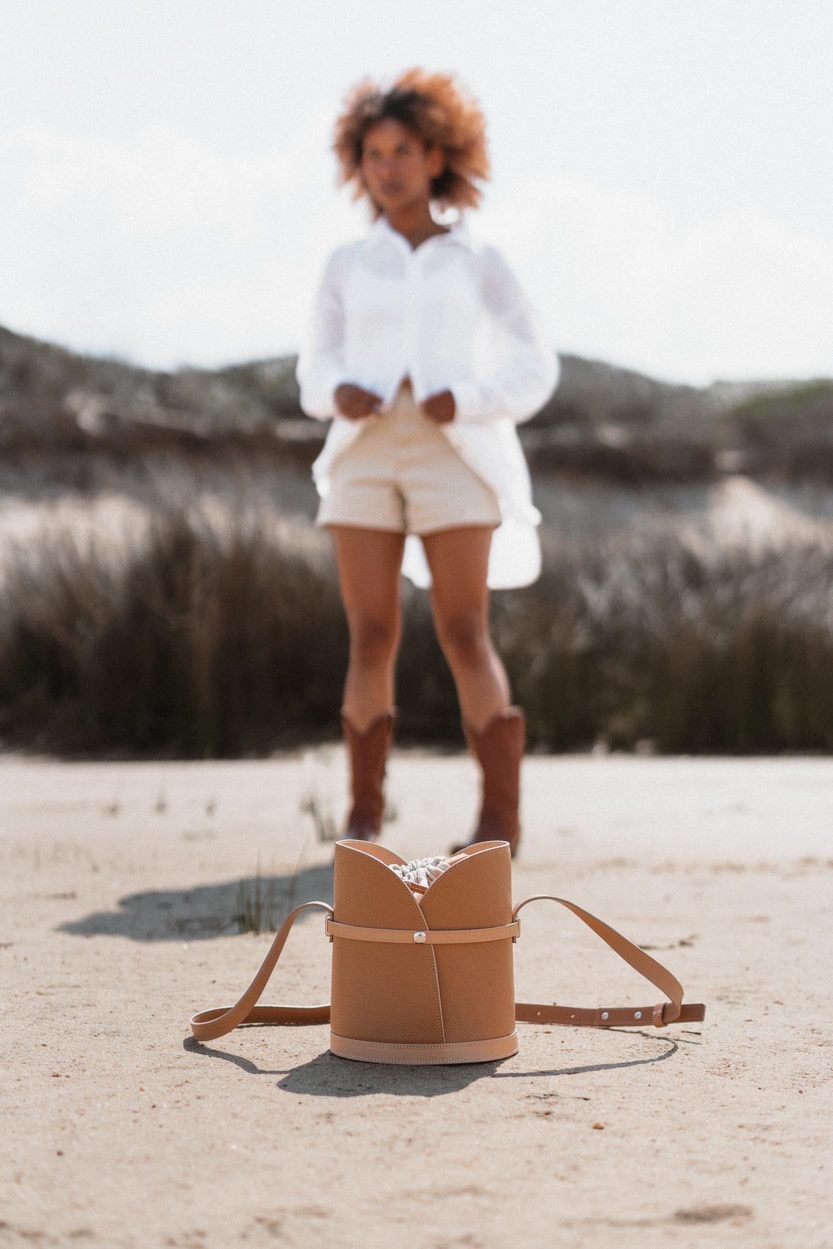 Sac à main en cuir beige