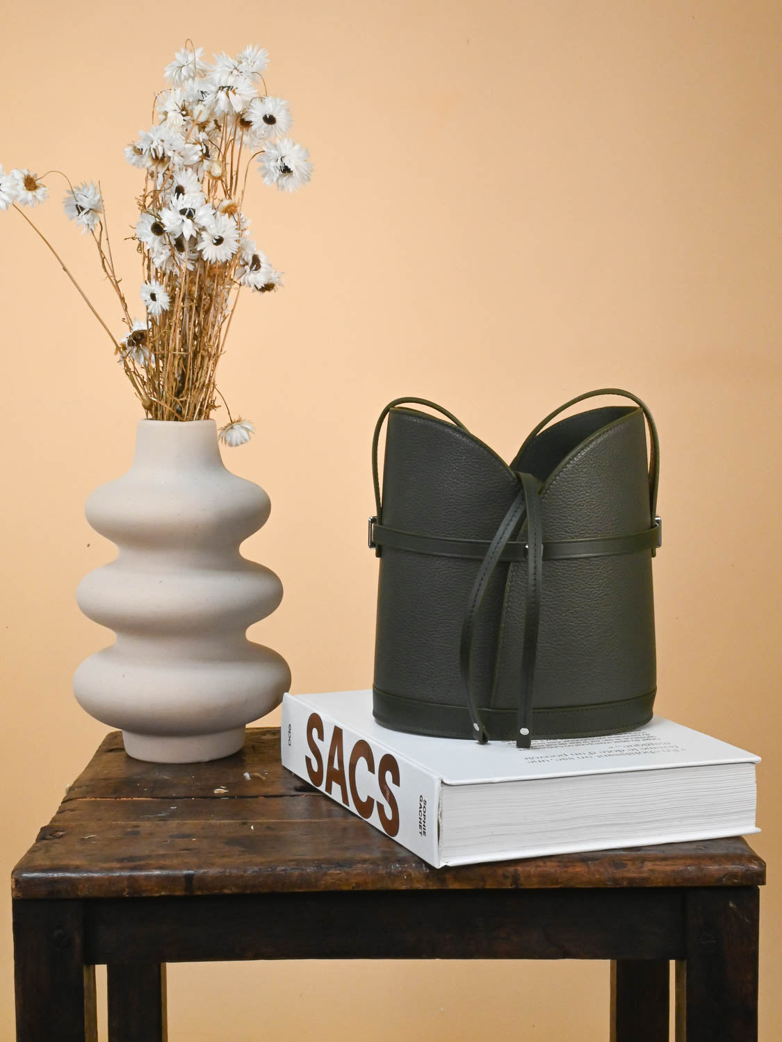 Sac seau en cuir vert