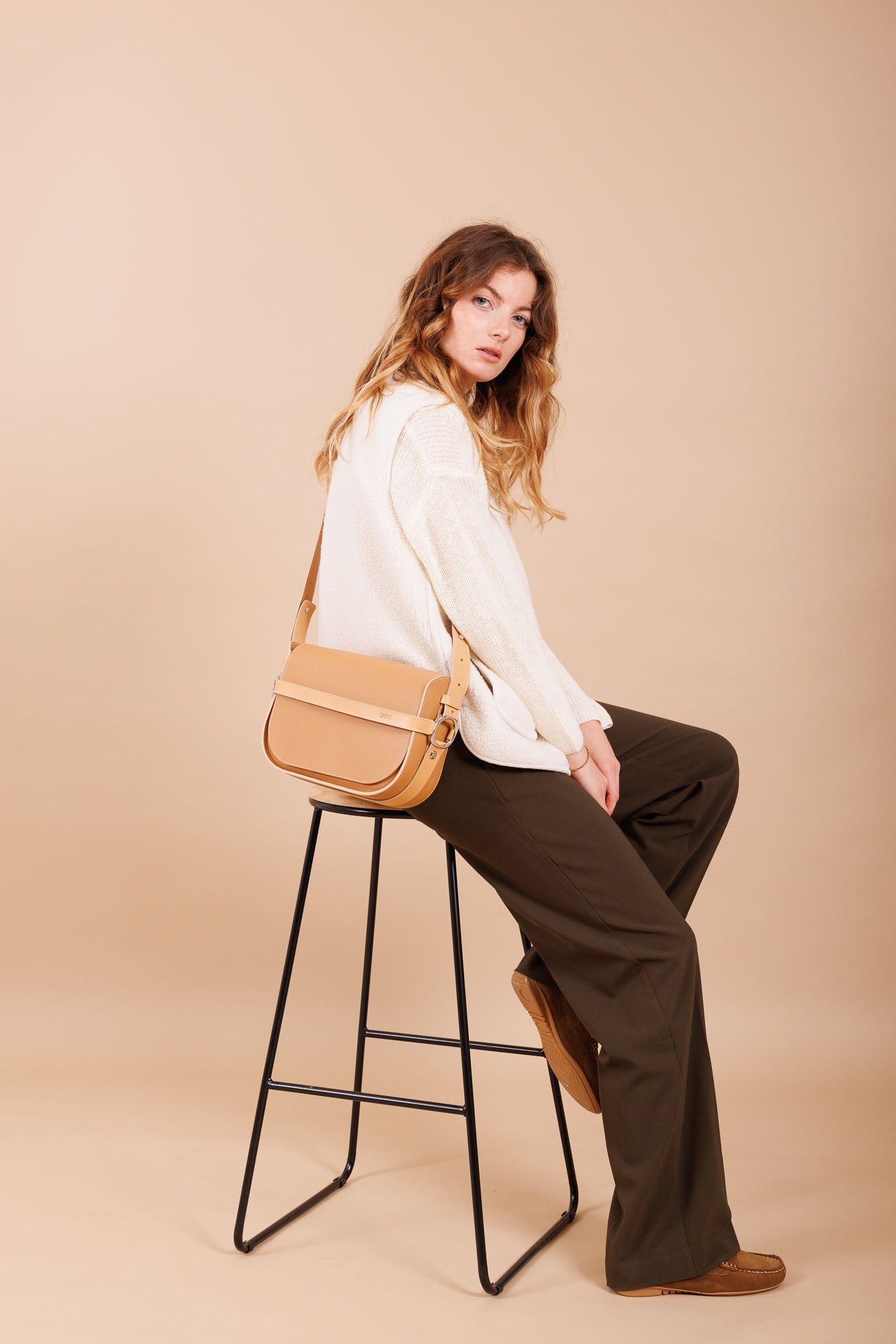 Sac à main en cuir beige femme