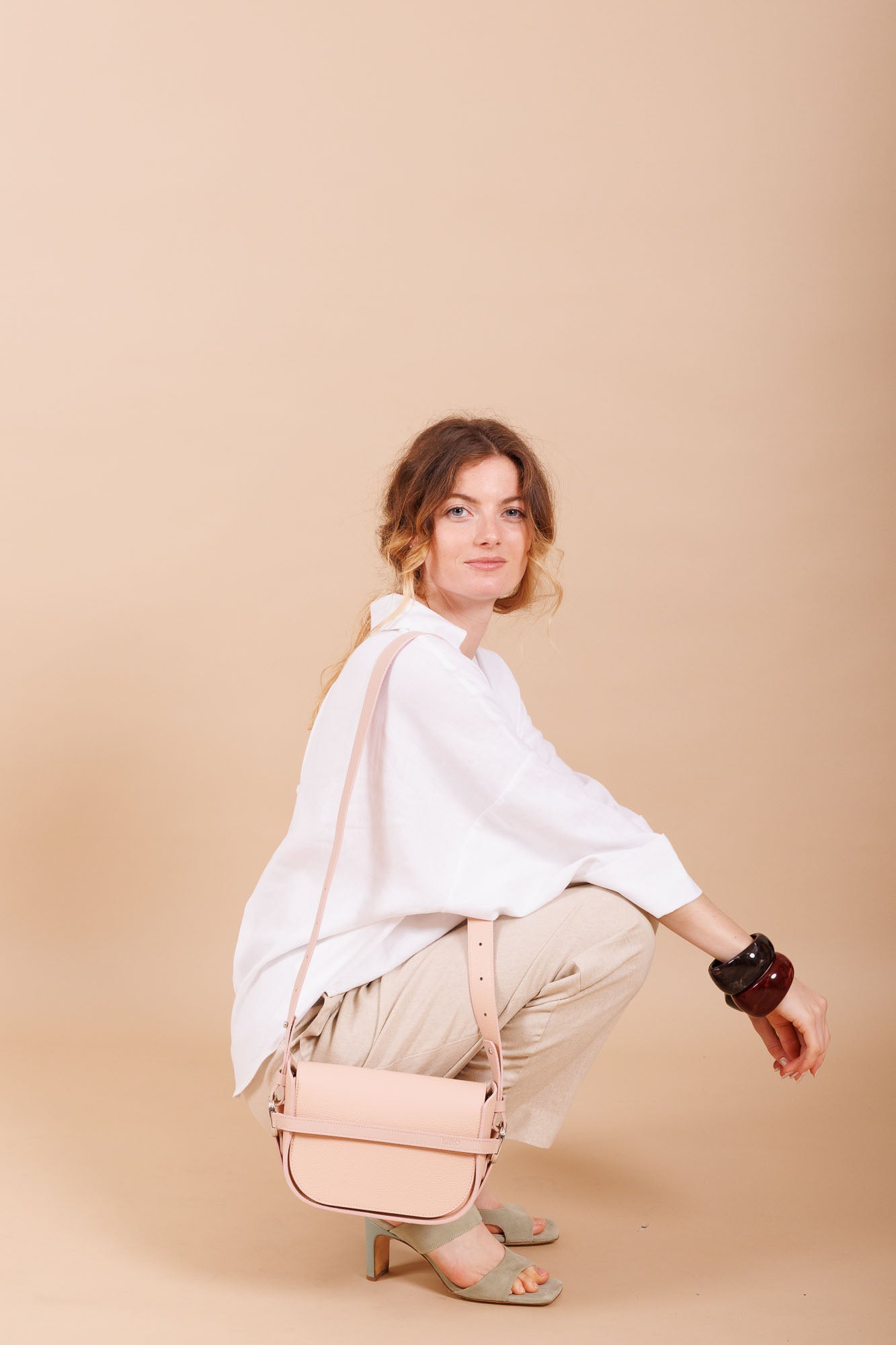 Sac à bandoulière en cuir rose femme