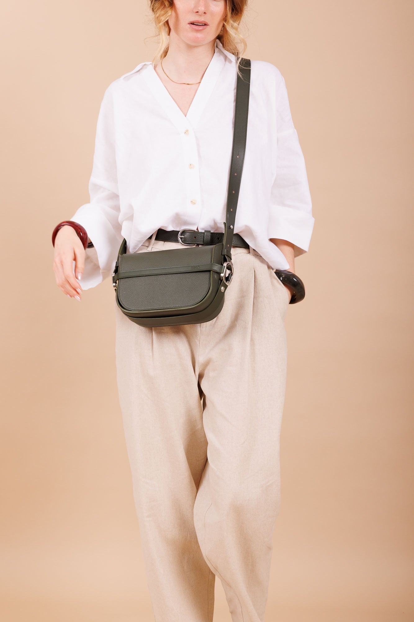 Sac à bandoulière en cuir vert femme