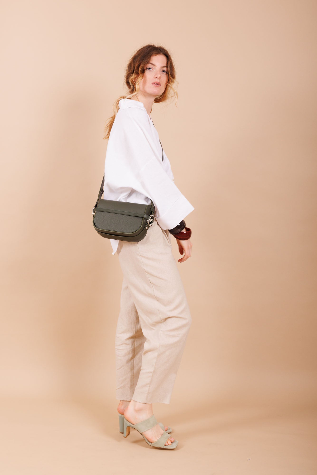 Sac à bandoulière en cuir vert femme