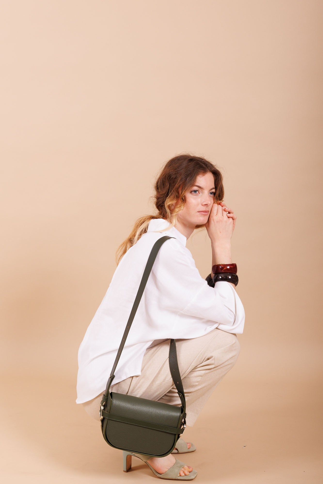 Sac à bandoulière en cuir vert femme