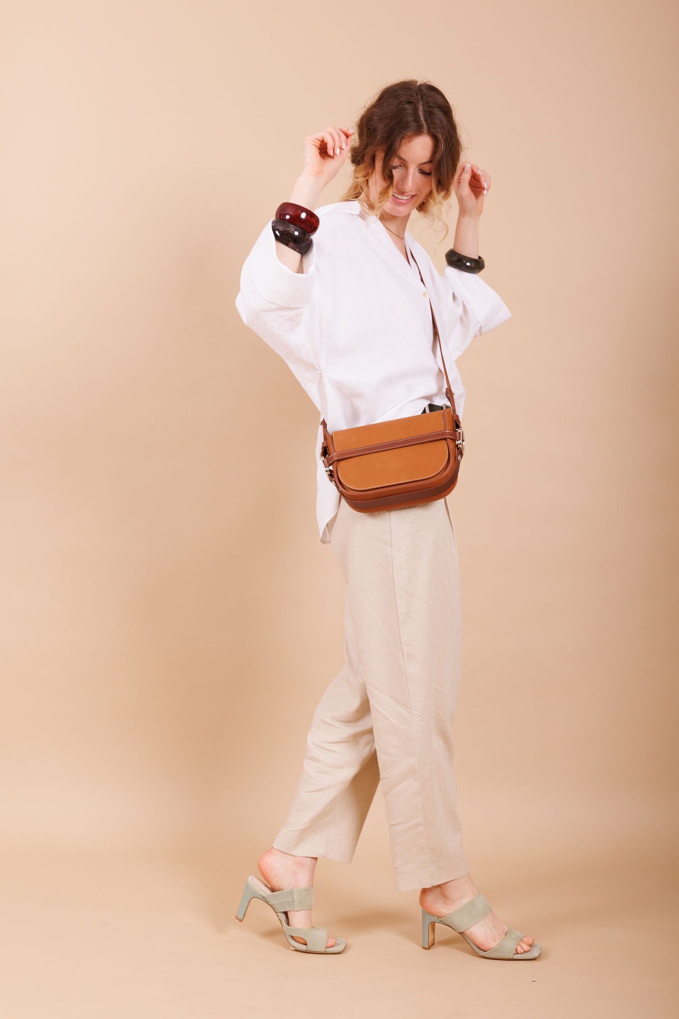 Sac à bandoulière en cuir marron femme