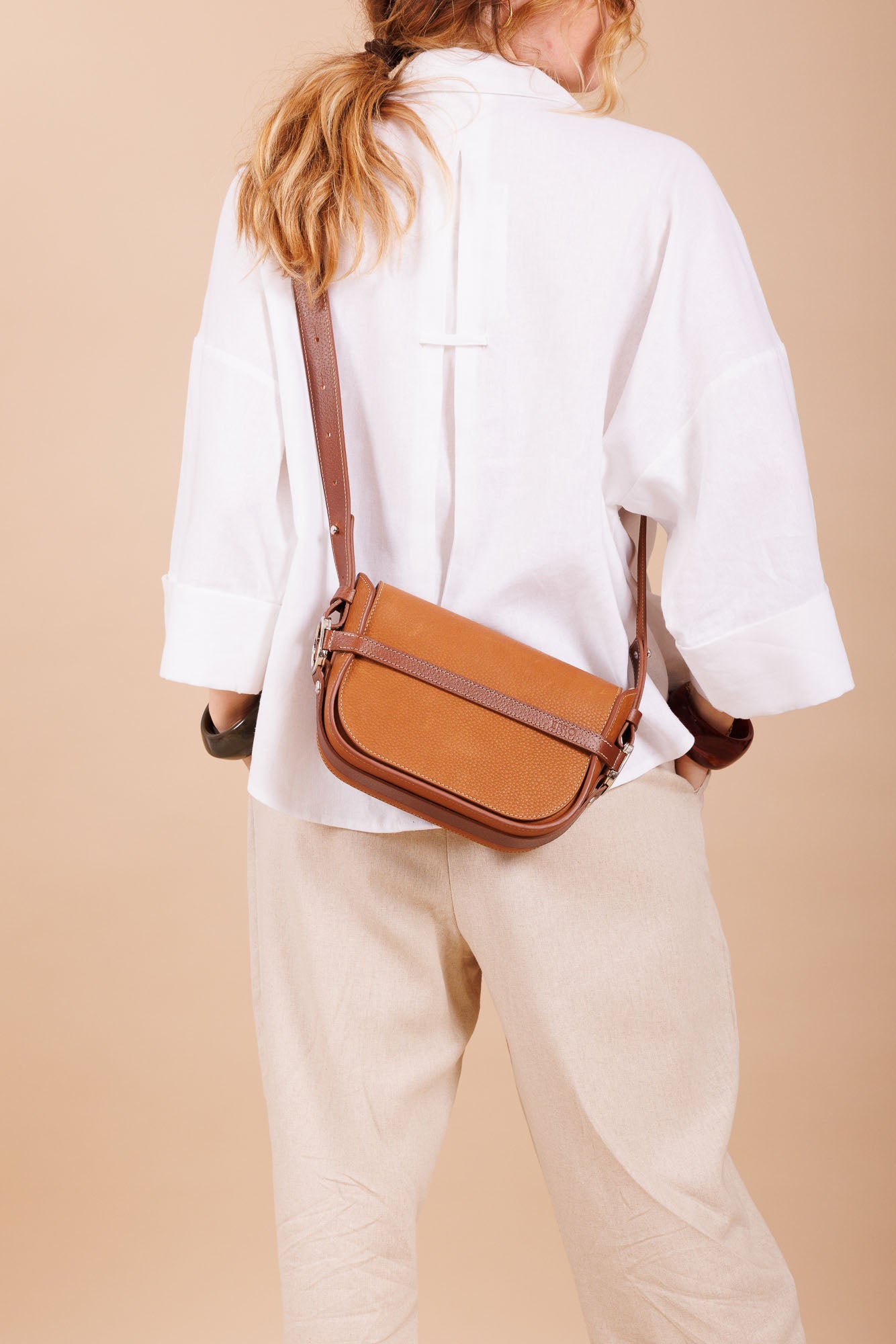 Sac à bandoulière en cuir marron femme