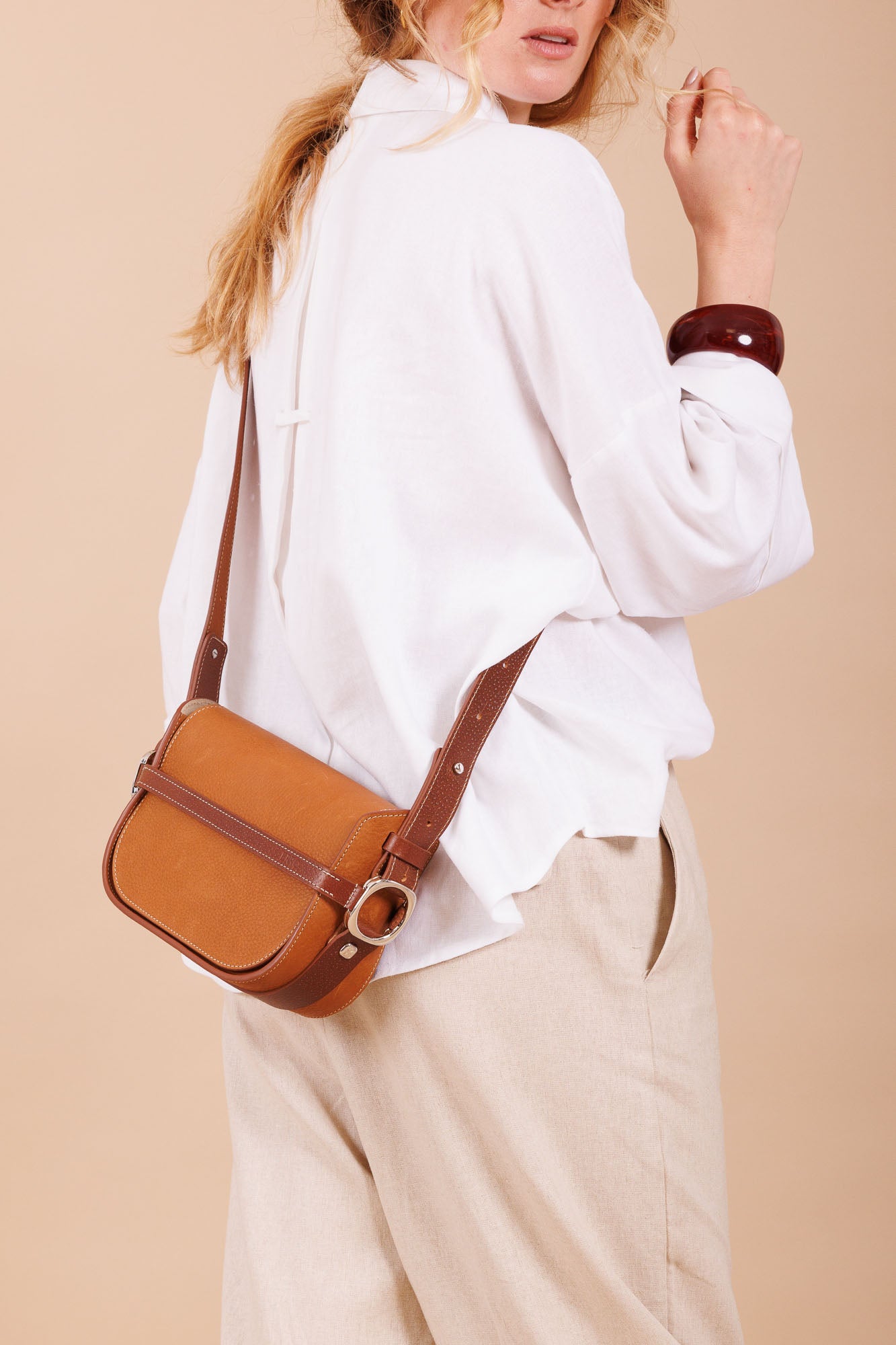 Sac à bandoulière en cuir marron femme