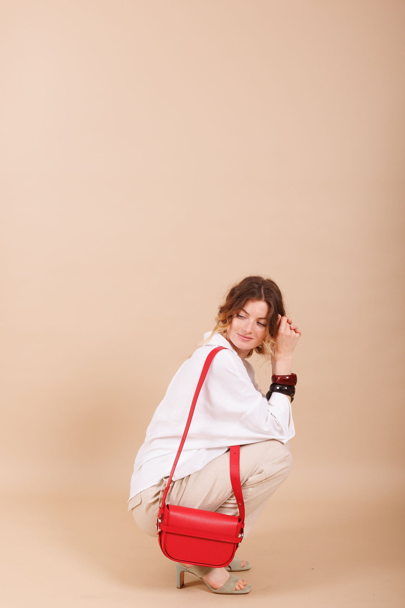 Sac à bandoulière en cuir rouge femme