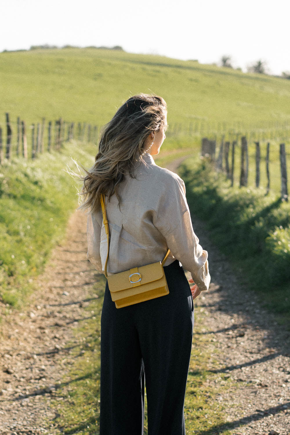 Sac à bandoulière en cuir jaune 