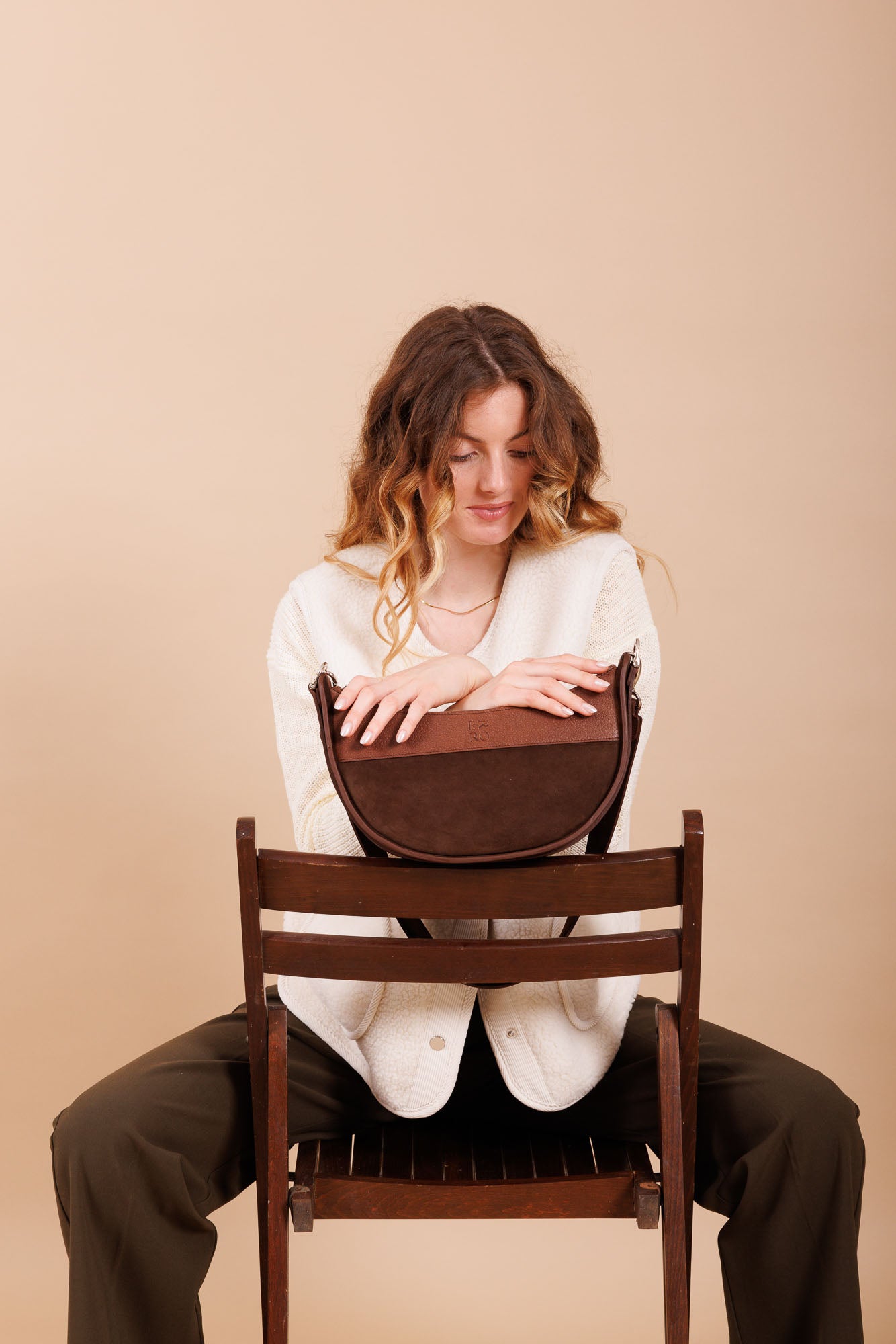 Sac à main en cuir et velours marron femme 