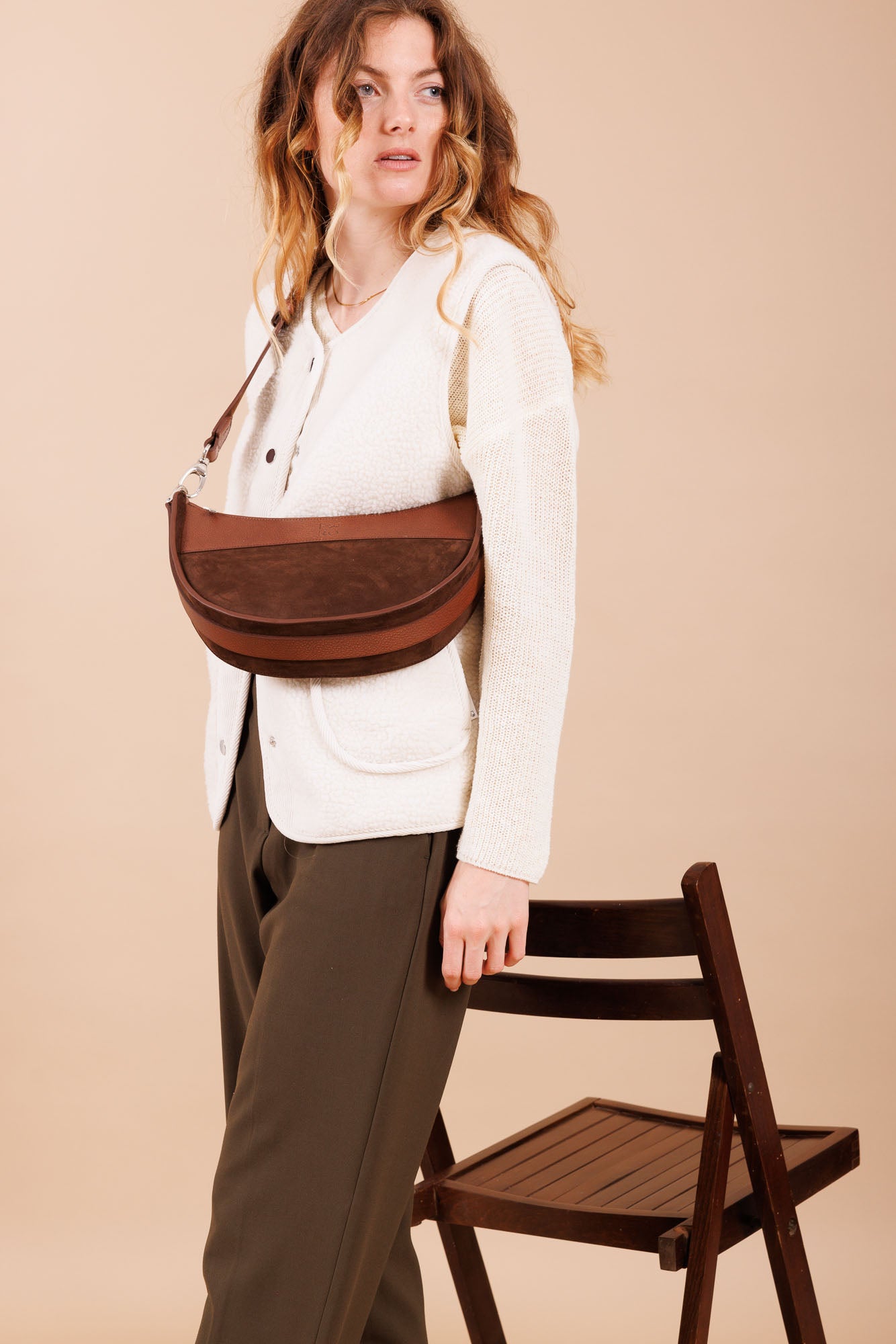 Sac à main en cuir et velours marron femme 
