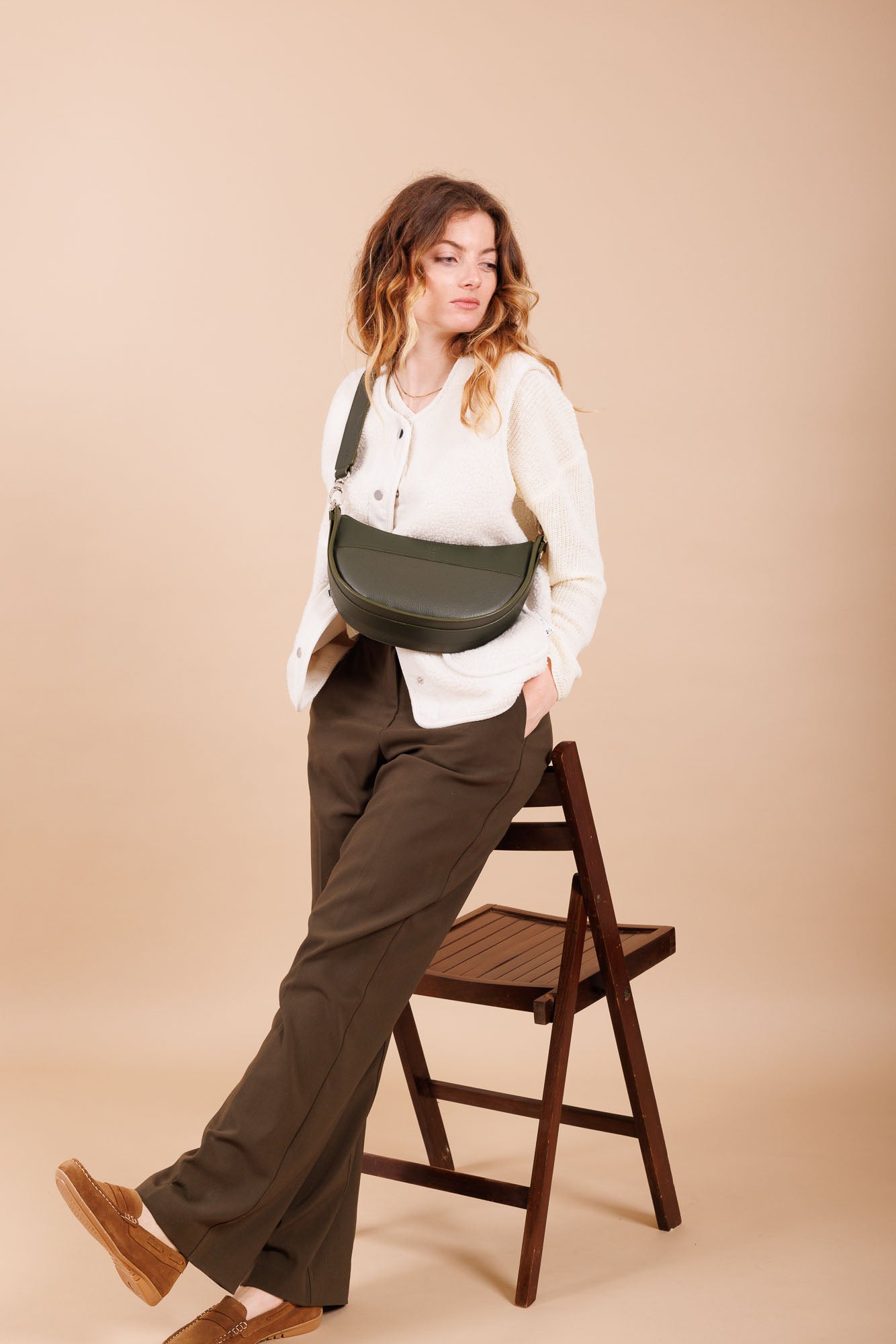 Sac à main en cuir vert femme