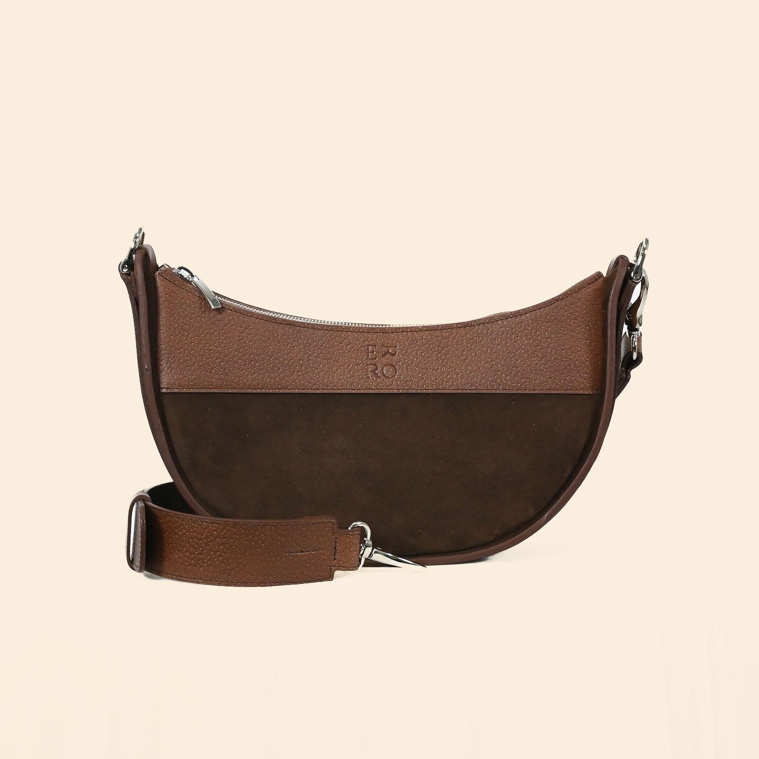 Sac demi lune Ilargia couleur Cacao Velours 