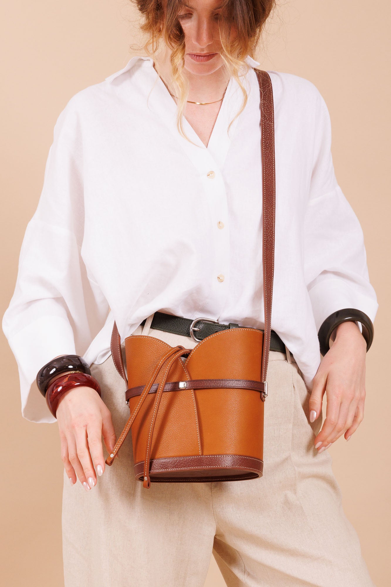 Sac à bandoulière en cuir marron 