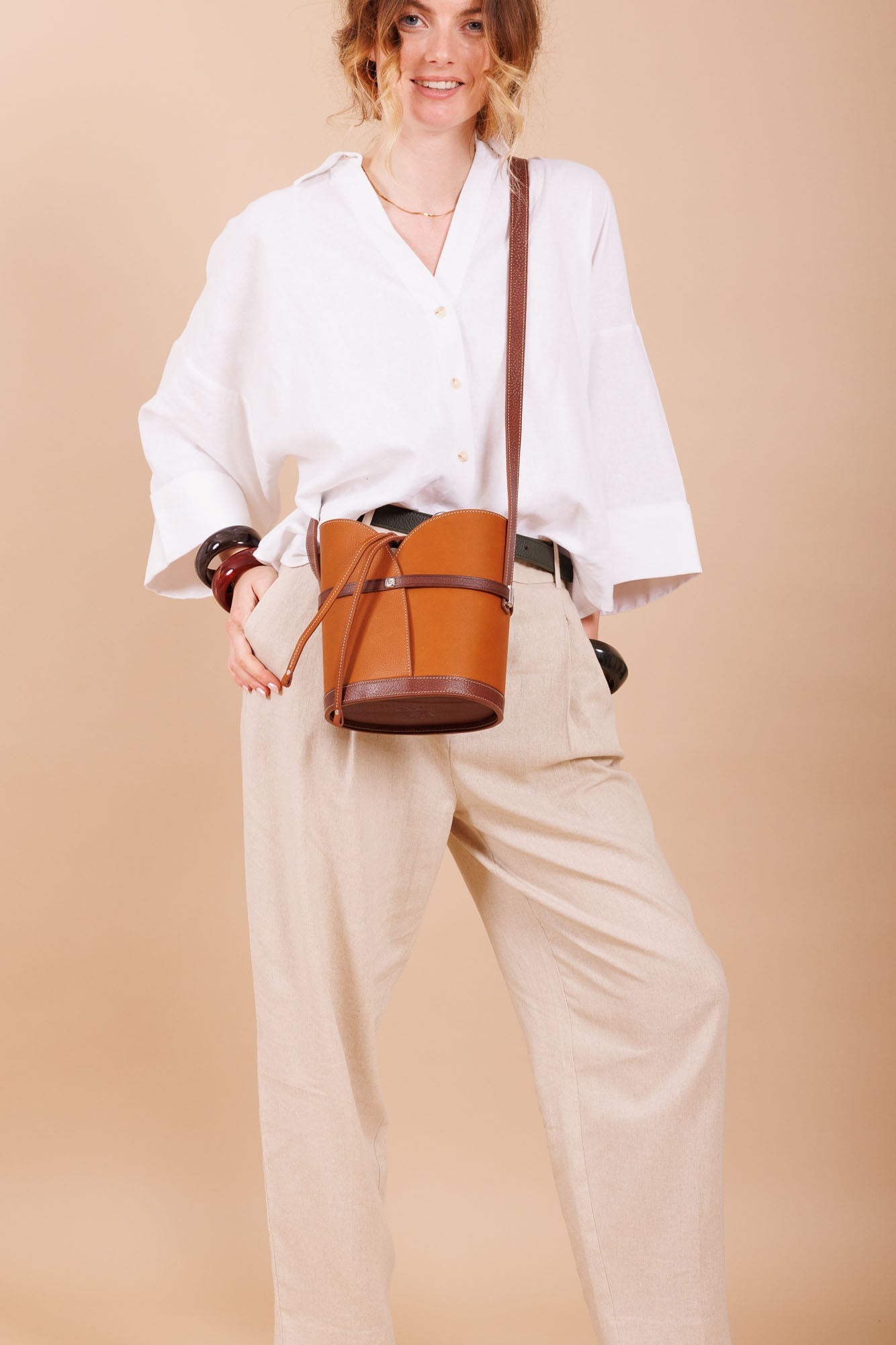 Sac à bandoulière en cuir marron femme