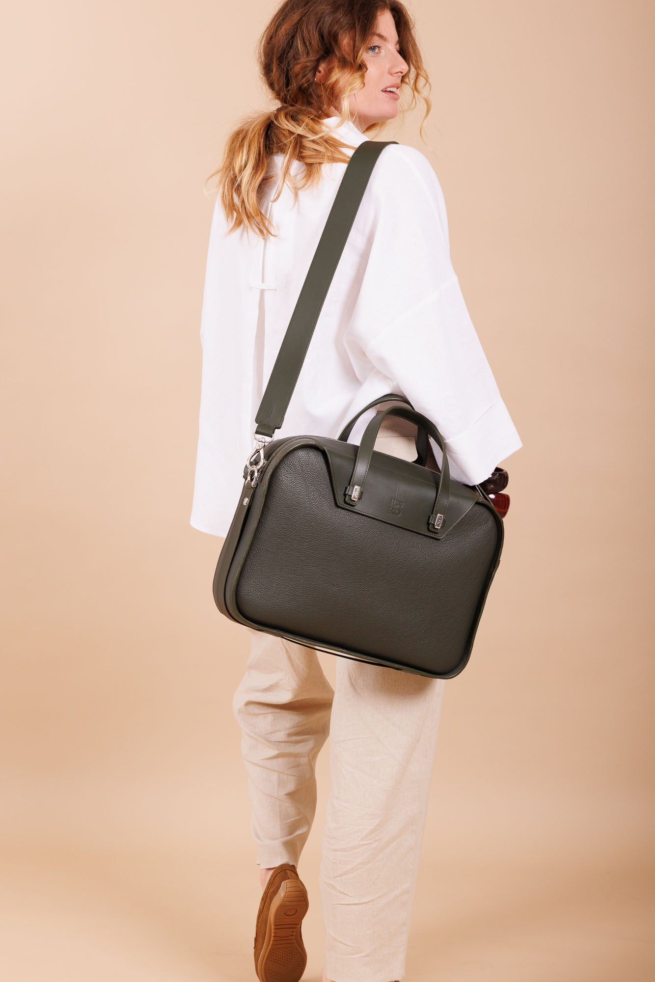 Sac business en cuir vert femme 
