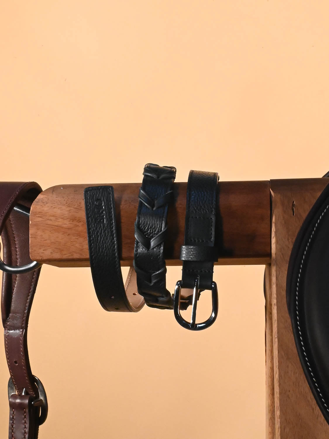 Ceinture tressée en cuir noir 