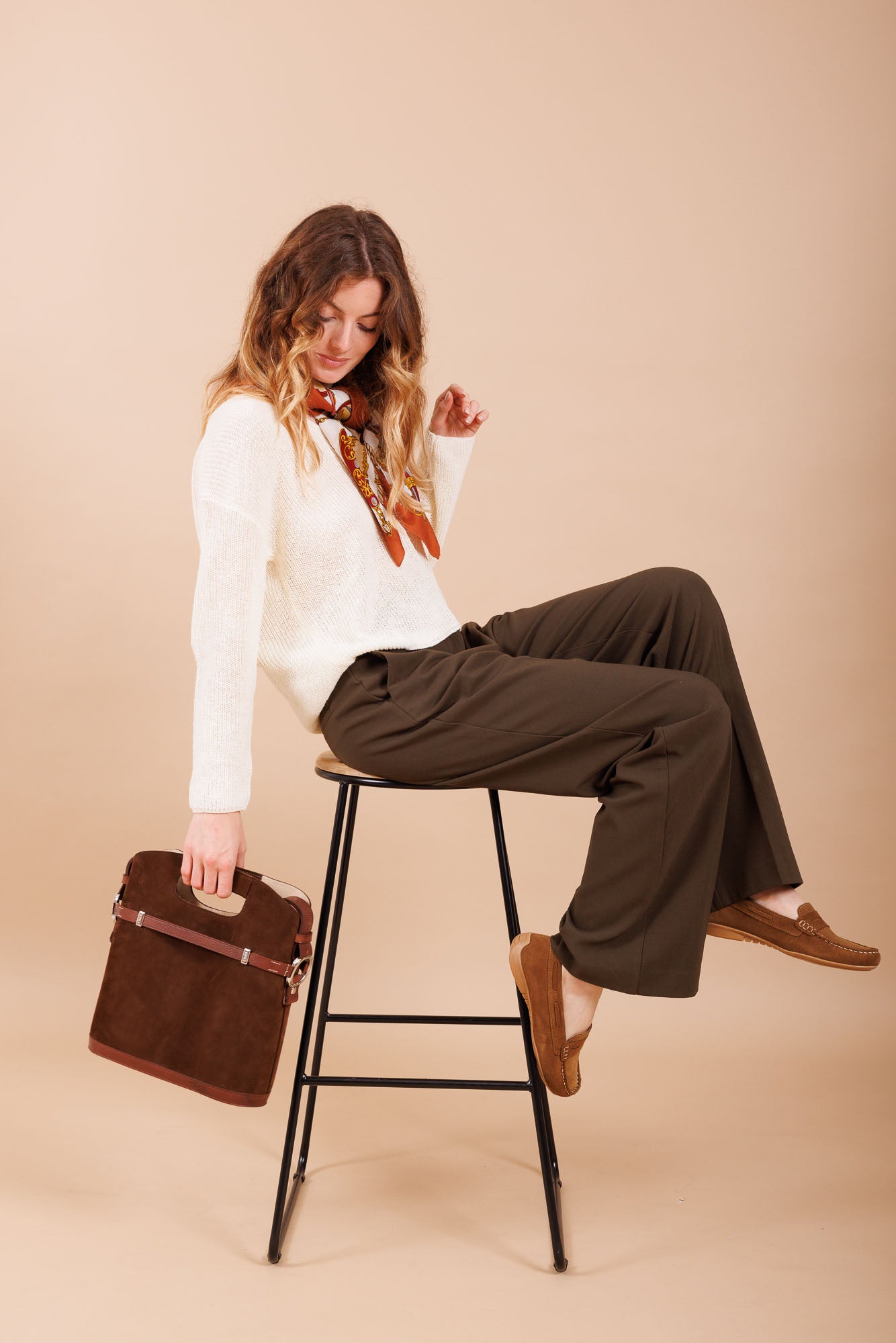 Sac à main en cuir et velours marron femme 
