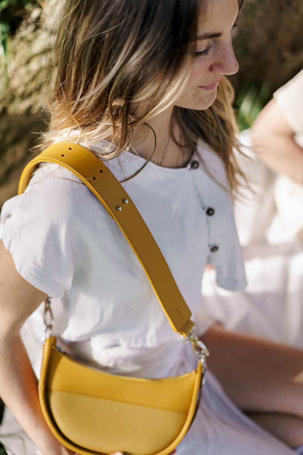 Sac en main en cuir jaune femme