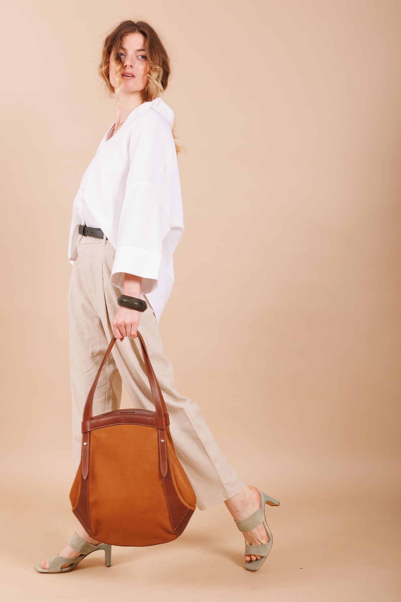 Tote-bag textile et cuir femme