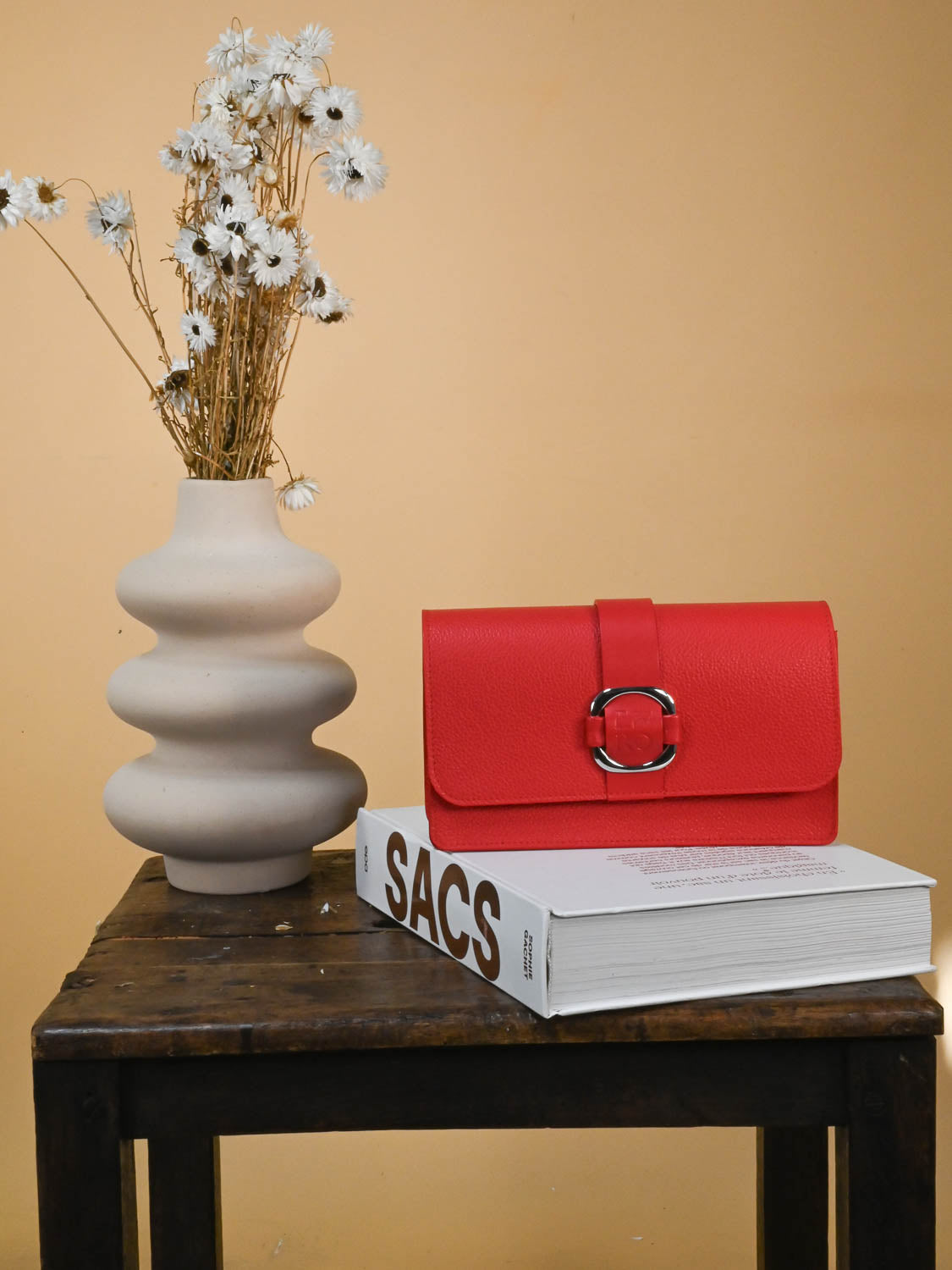 Sac à bandoulière en cuir rouge 